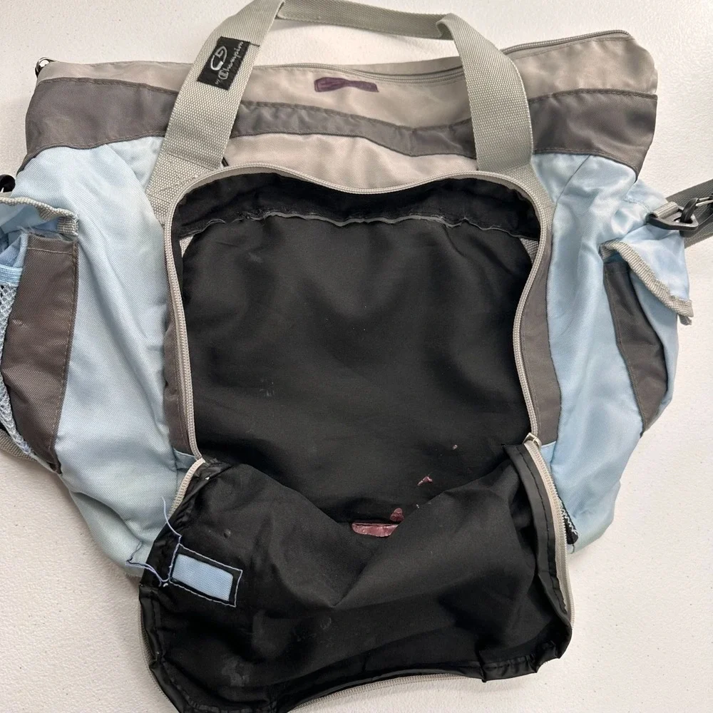 C9 By Champion Gray & Light Blue Gym Tote Bag With Adjustable Strap Duffle Cargo
